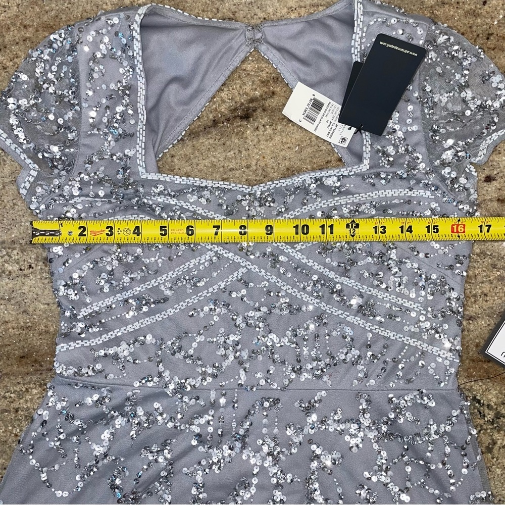Adrianna Papell Sequin Embellished Cocktail Midi Dress Silver Size 10 - Picture 6 of 10